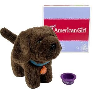 American Girl Pet Dog Bowl Collar Chocolate Chip Brown Labrador Retriever Plush